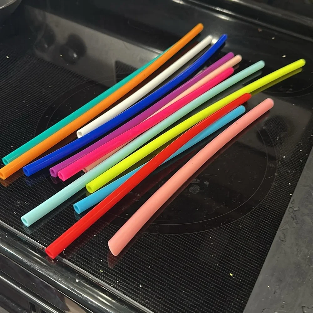 Bundle 12 Colorful Party Straws Set reusable rubber